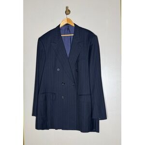 Dormeuil Cashmere Vicuna Double Breasted Pinstripe Blazer Navy Blue Steven Liao